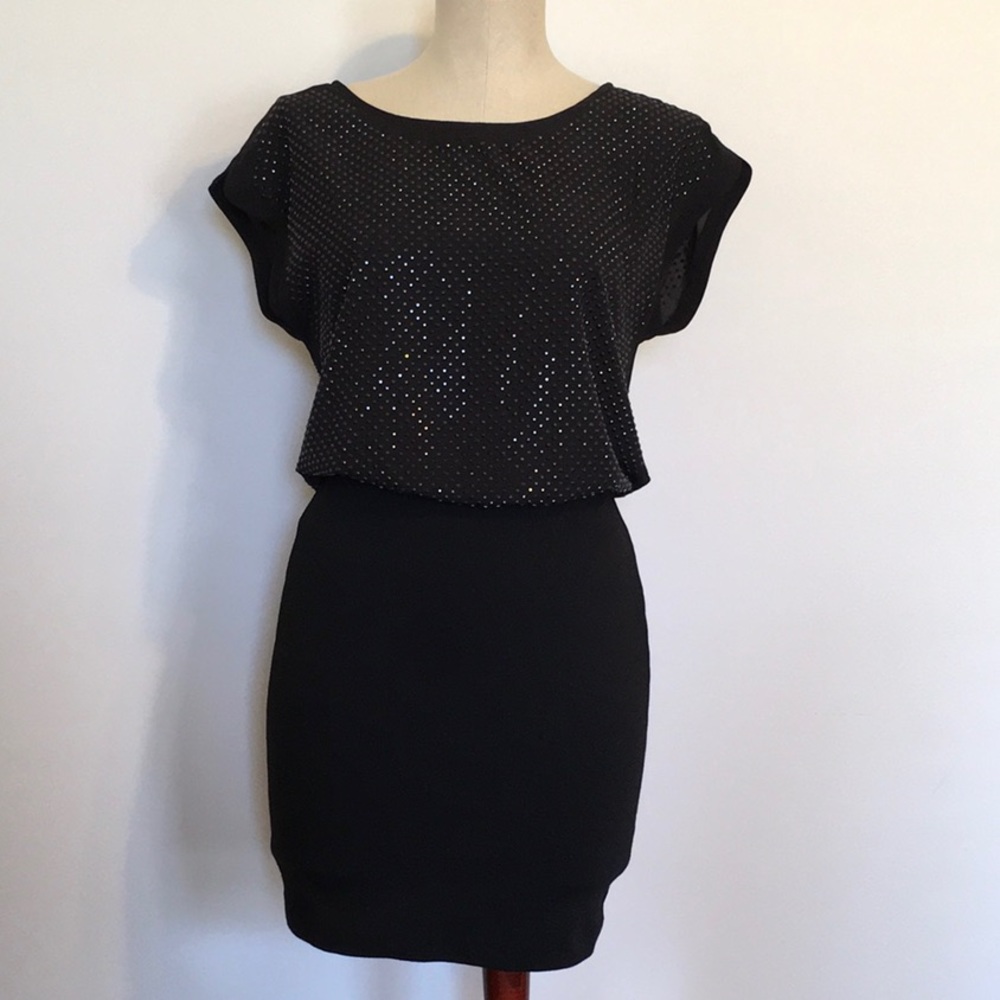 Dynamite BodyCon Blouson Top Black Mini Dress SzXS